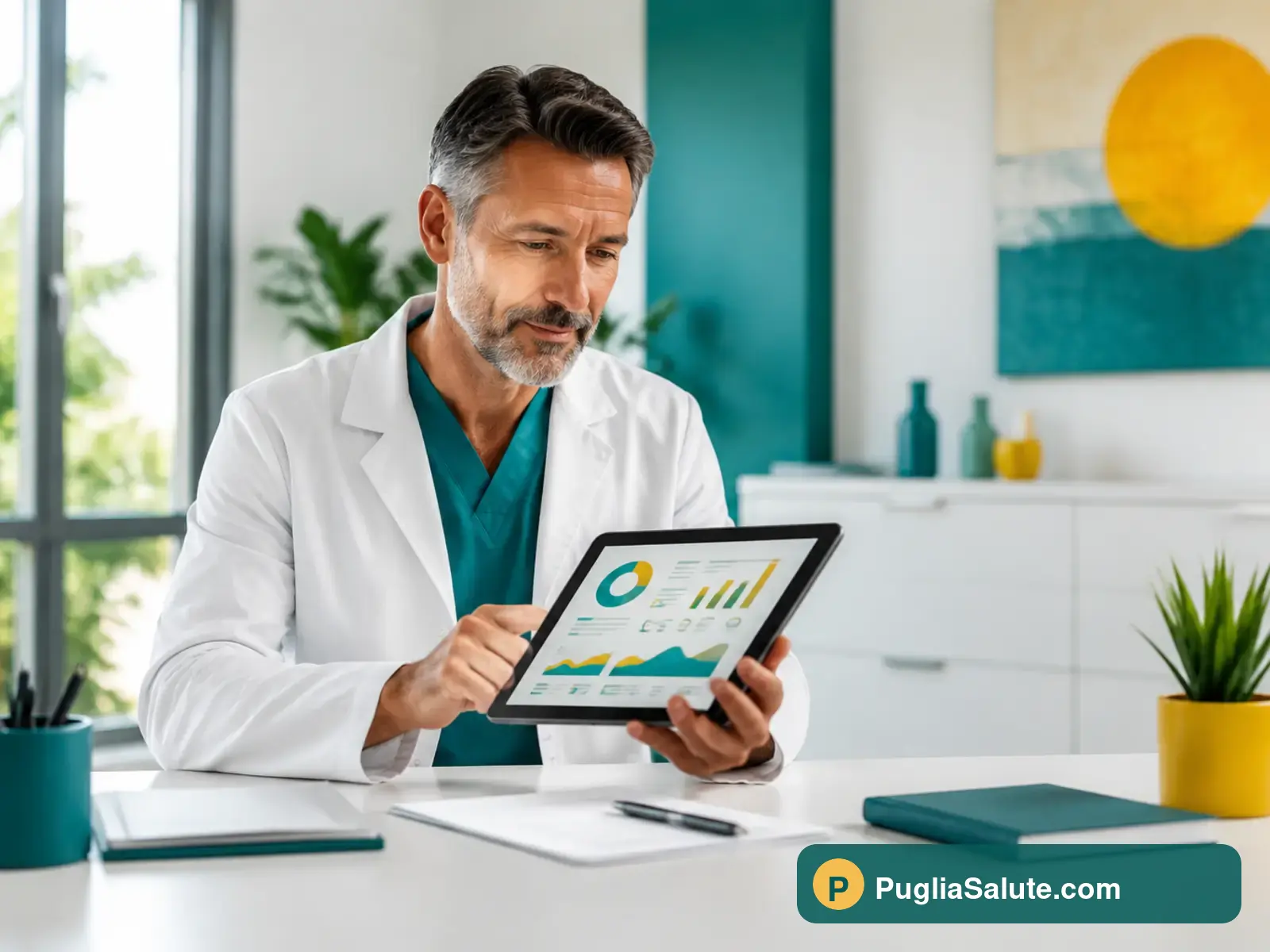 Professionista sanitario che consulta indicatori digitali